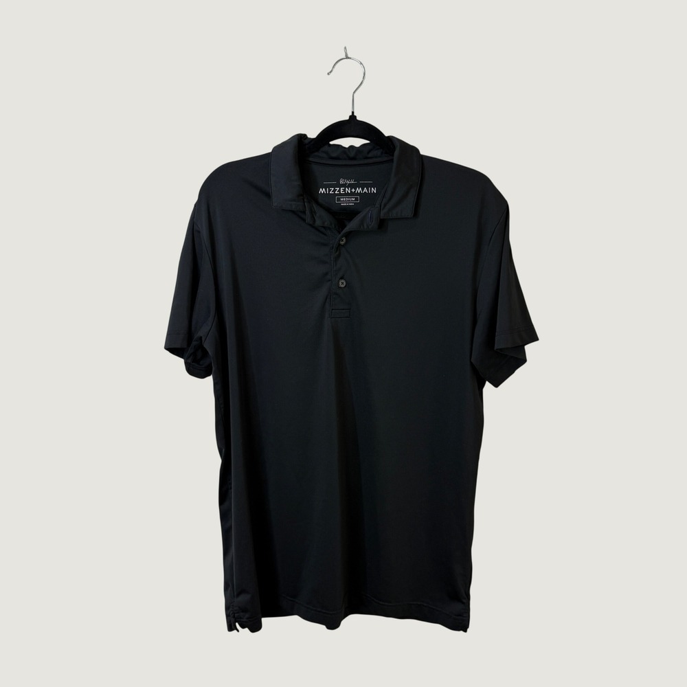 Mizzen+Main Medium Black Performance Polo Shirt Stretch Golf Office Casual